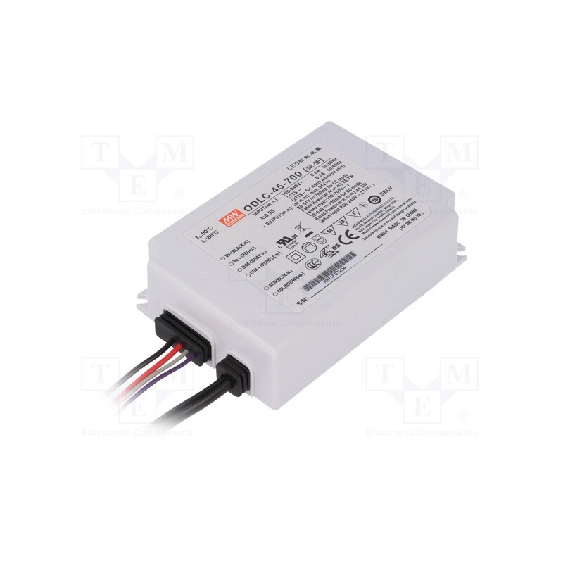 1 pcs x MEAN WELL - ODLC-45-700 - Power supply: switched-mode, LED, 45W, 38÷64VDC, 700mA, 90÷295VAC