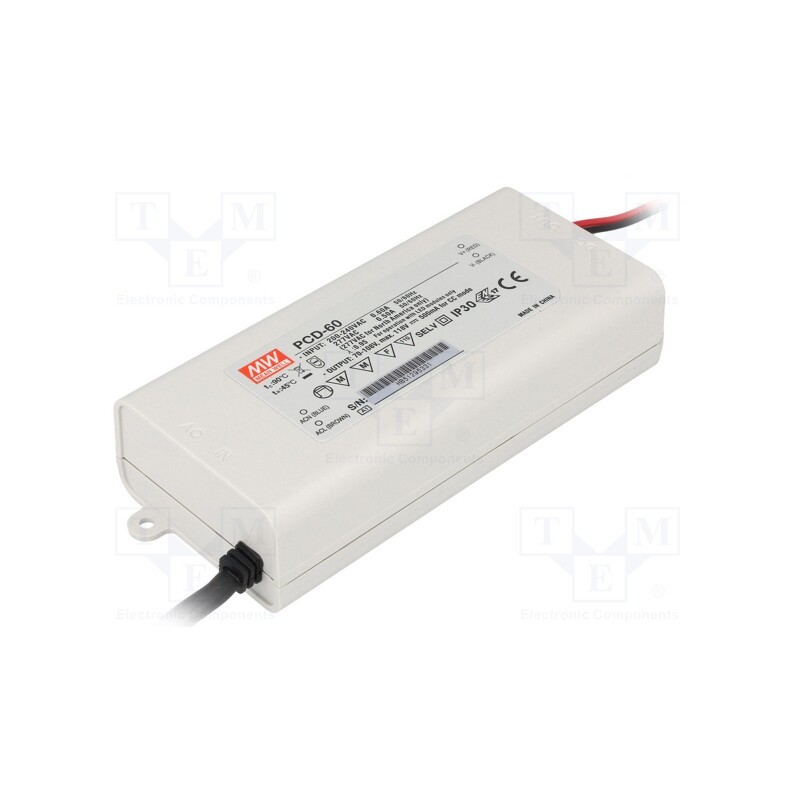 1 pcs x MEAN WELL - PCD-60-700B - Power supply: switched-mode, LED, 60.2W, 50÷86VDC, 700mA, IP42