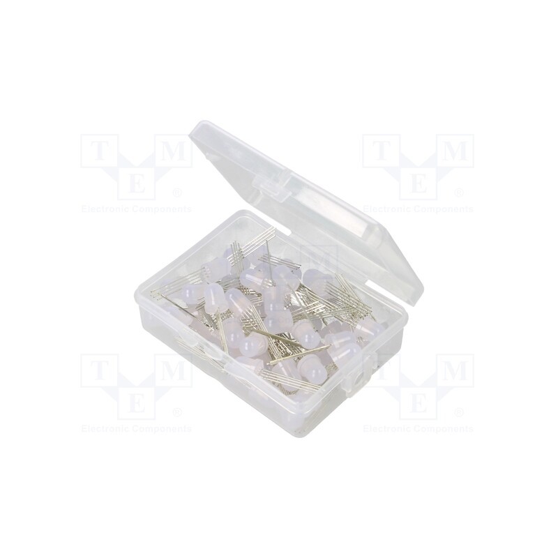 1 set x OPTOSUPPLY - OKLEDT8050TAW - Kit: LED, THT, 8mm, 50pcs, RGB, 3÷15V, plastic box, 7.5÷8mA, 60°