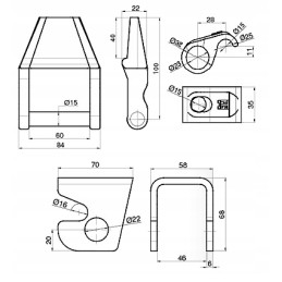 Lower hinge to the side, lower discharge set, diameter 22