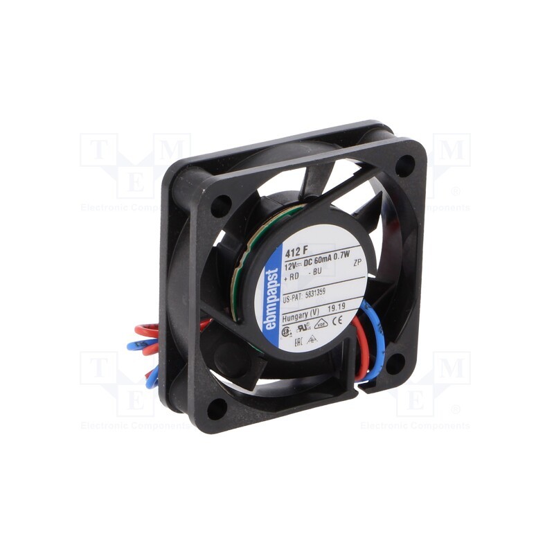 1 pcs x EBM-PAPST - 412F - Fan: DC, axial, 12VDC, 40x40x10mm, 8m3/h, 22.1dBA, slide bearing