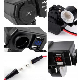 Cigarette lighter socket quad moto voltmeter 2x usb 2a