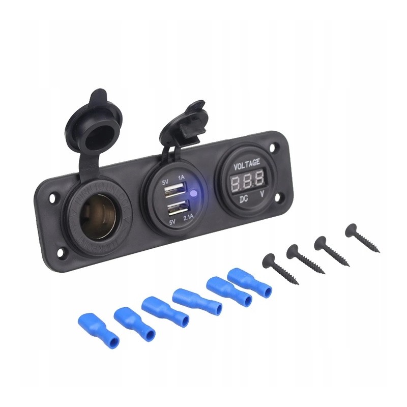 Cigarette lighter socket quad moto voltmeter 2x usb 2a