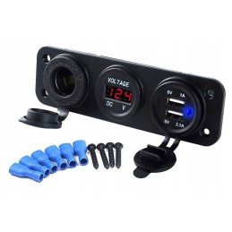 Cigarette lighter socket quad moto voltmeter 2x usb 2a