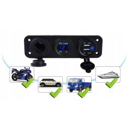Cigarette lighter socket quad moto voltmeter 2x usb 2a