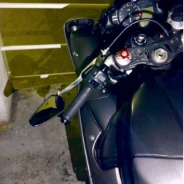Lower handlebar mirrors for naked quad motorcycle