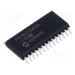 1 pcs x MICROCHIP TECHNOLOGY - PIC18LF26K22-I/SO - IC: PIC microcontroller, 64MHz, 1.8÷3.6VDC, SMD, SO28-W, PIC18