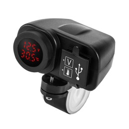 Quad charger voltmeter thermometer 2x USB 3in1