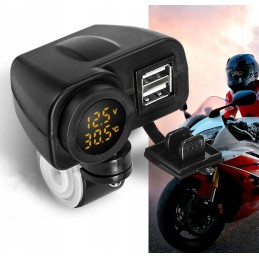 Quad charger voltmeter thermometer 2x USB 3in1