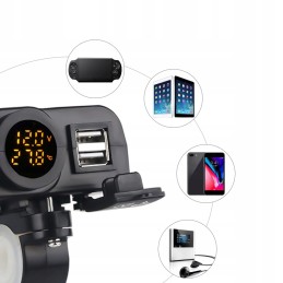 Quad charger voltmeter thermometer 2x USB 3in1