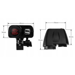 Quad charger voltmeter thermometer 2x USB 3in1