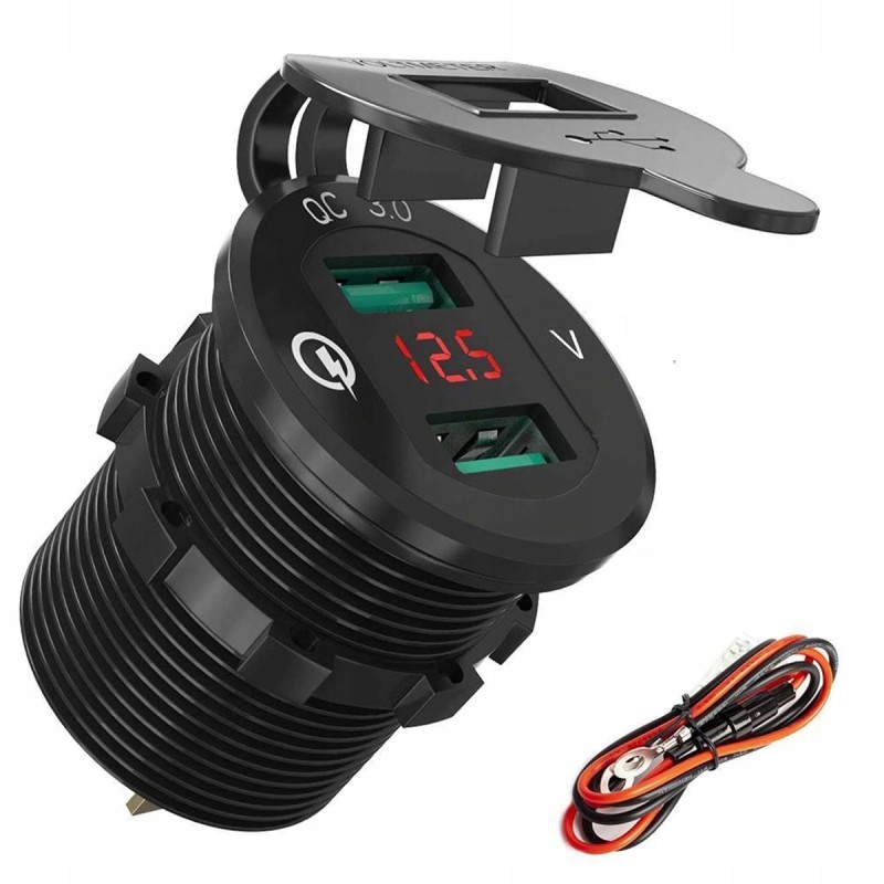 Moto quad charger 2x usb qc3 0 voltmeter 3a aluminum