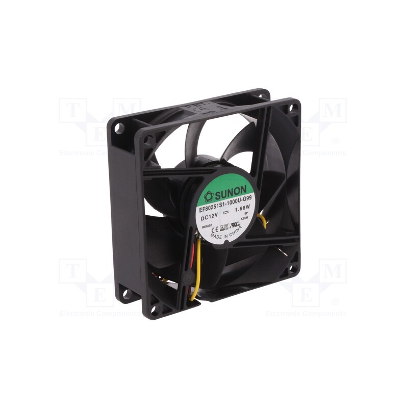 1 pcs x SUNON - EF80251S1-1000U-G99 - Fan: DC, axial, 12VDC, 80x80x25mm, 69.29m3/h, 33dBA, slide bearing