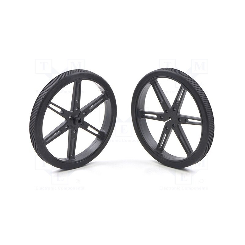 1 set x POLOLU - POLOLU WHEEL 80X10MM PAIR – BLACK - Wheel, black, Shaft: D spring, push-in, Ø: 80mm, Shaft dia: 3mm