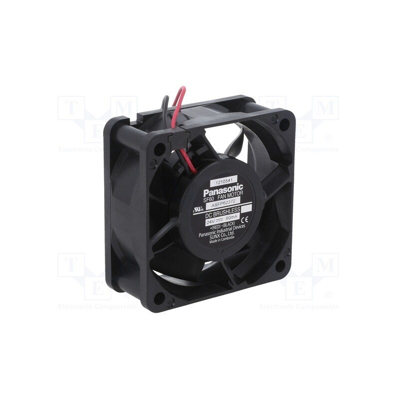 1 pcs x PANASONIC - ASFP62372 - Fan: DC, axial, 24VDC, 60x60x25mm, 28.8m3/h, 23.5dBA, ball bearing