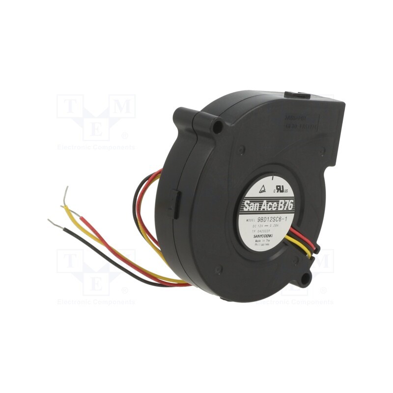1 pcs x SANYO DENKI - 9BD12SC6-1 - Fan: DC, blower, 12VDC, Ø76x20mm, 17.4m3/h, 43dBA, ball bearing