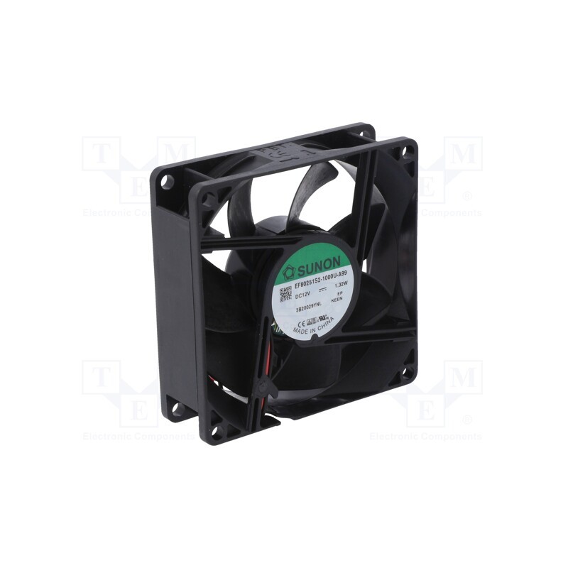 1 pcs x SUNON - EF80251S2-1000U-A99 - Fan: DC, axial, 12VDC, 80x80x25mm, 62.86m3/h, 30dBA, slide bearing