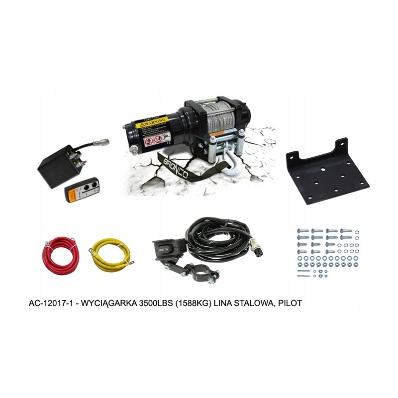 Bronco winch 1588kg steel rope 5 5mmx15 2m