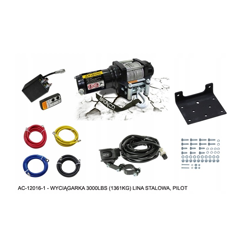 Bronco winch 1361kg steel rope 4 8mmx15 2m