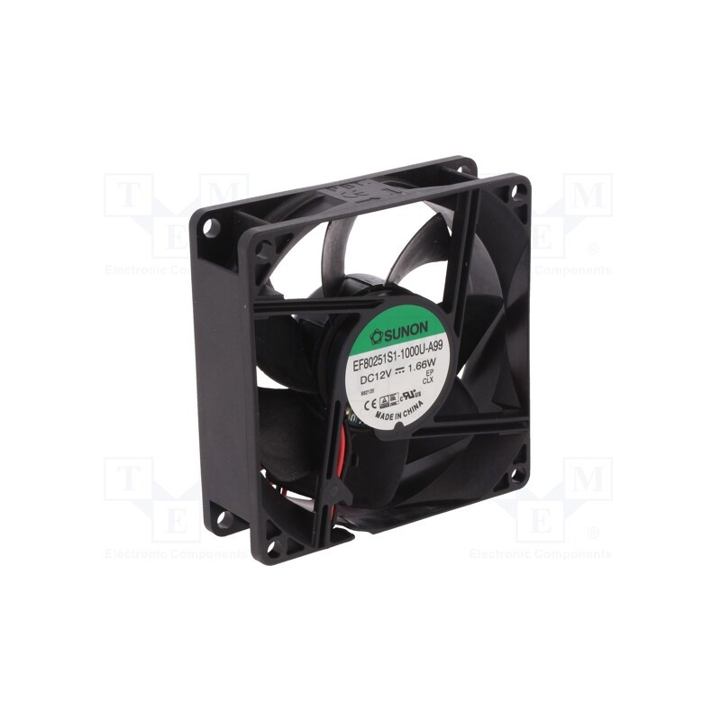 1 pcs x SUNON - EF80251S1-1000U-A99 - Fan: DC, axial, 12VDC, 80x80x25mm, 69.29m3/h, 33dBA, slide bearing