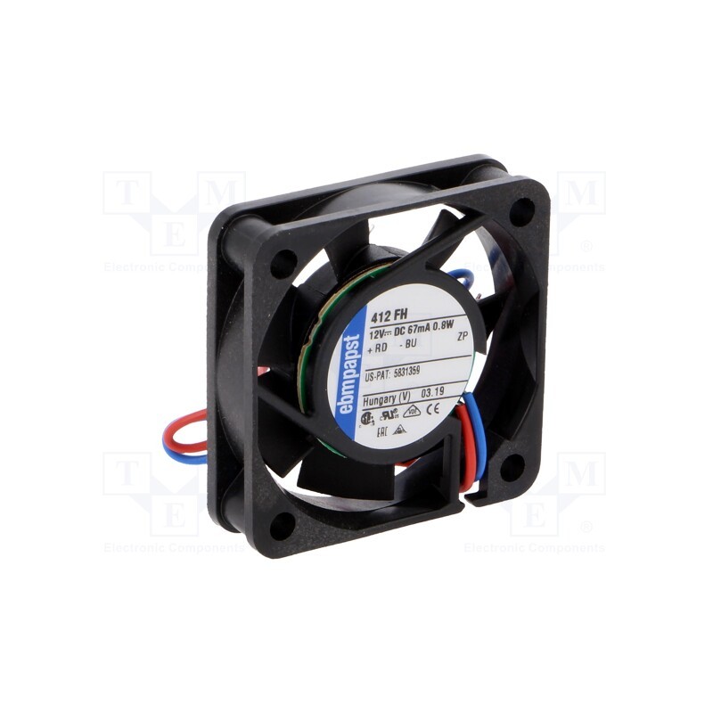 1 pcs x EBM-PAPST - 412FH - Fan: DC, axial, 12VDC, 40x40x10mm, 9m3/h, 26dBA, slide bearing