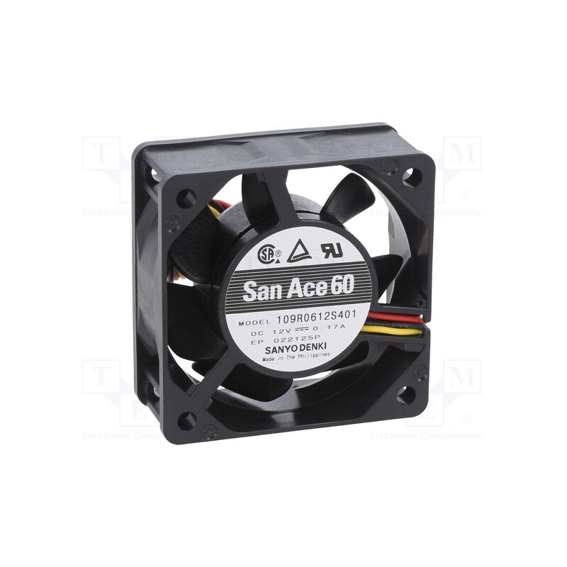 1 pcs x SANYO DENKI - 109R0612S401 - Fan: DC, axial, 12VDC, 60x60x25mm, 39m3/h, 33dBA, ball bearing