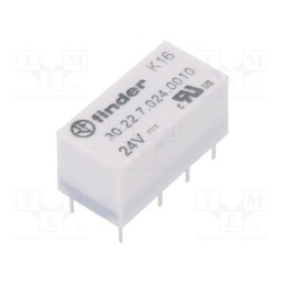 1 pcs x FINDER - 30.22.7.024.0010 - Relay: electromagnetic, DPDT, Ucoil: 24VDC, Icontacts max: 3A, PCB