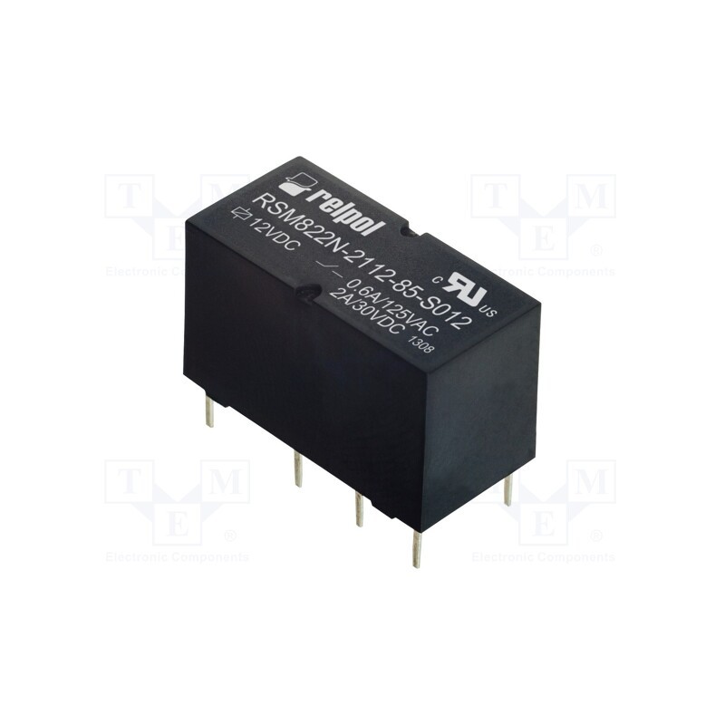 1 pcs x RELPOL - RSM822N-2112-85-S012 - Relay: electromagnetic, DPDT, Ucoil: 12VDC, 2A, 0.6A/125VAC, PCB