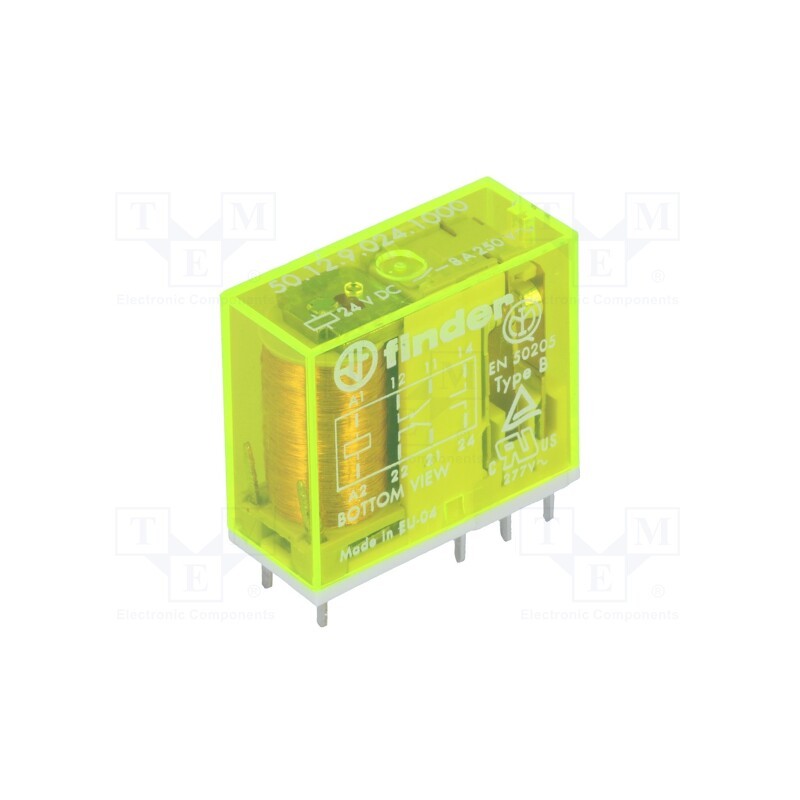 1 pcs x FINDER - 50.12.9.024.1000 - Relay: electromagnetic, DPDT, Ucoil: 24VDC, Icontacts max: 15A