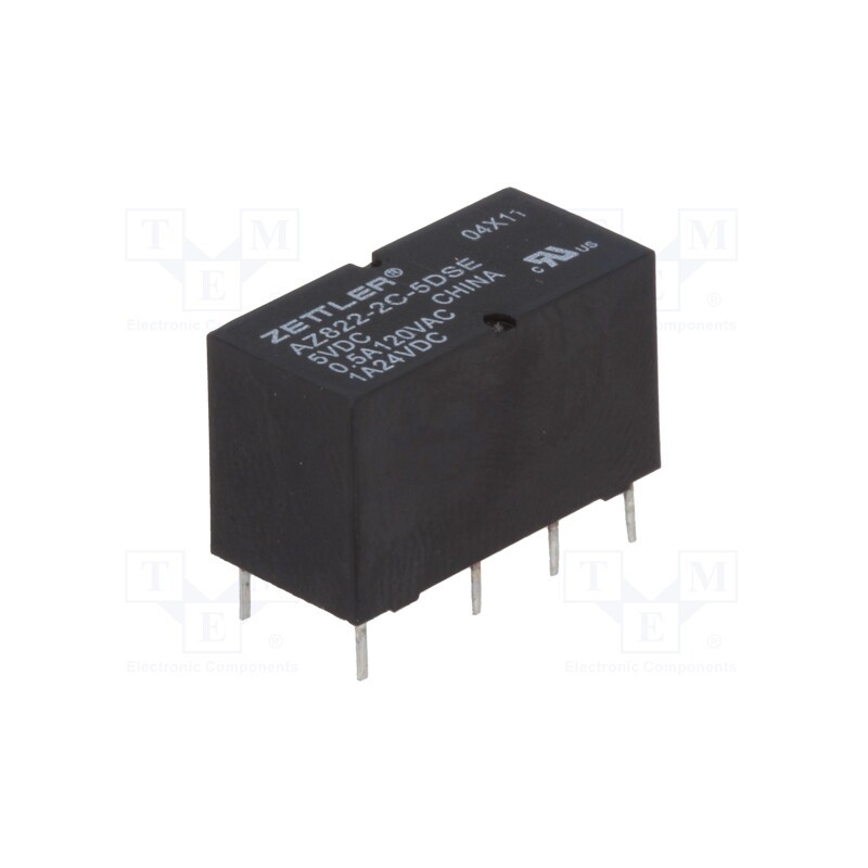 1 pcs x ZETTLER - AZ822-2C-5DSE - Relay: electromagnetic, DPDT, Ucoil: 5VDC, 2A, 0.5A/120VAC, PCB