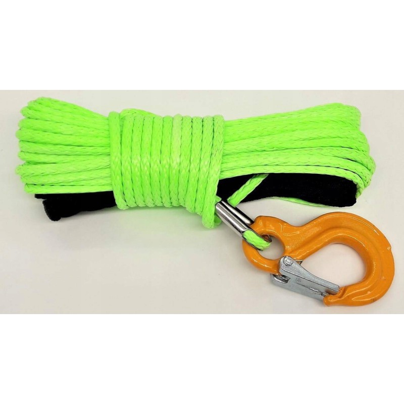 Synthetic rope with hook 15m 5mm lime