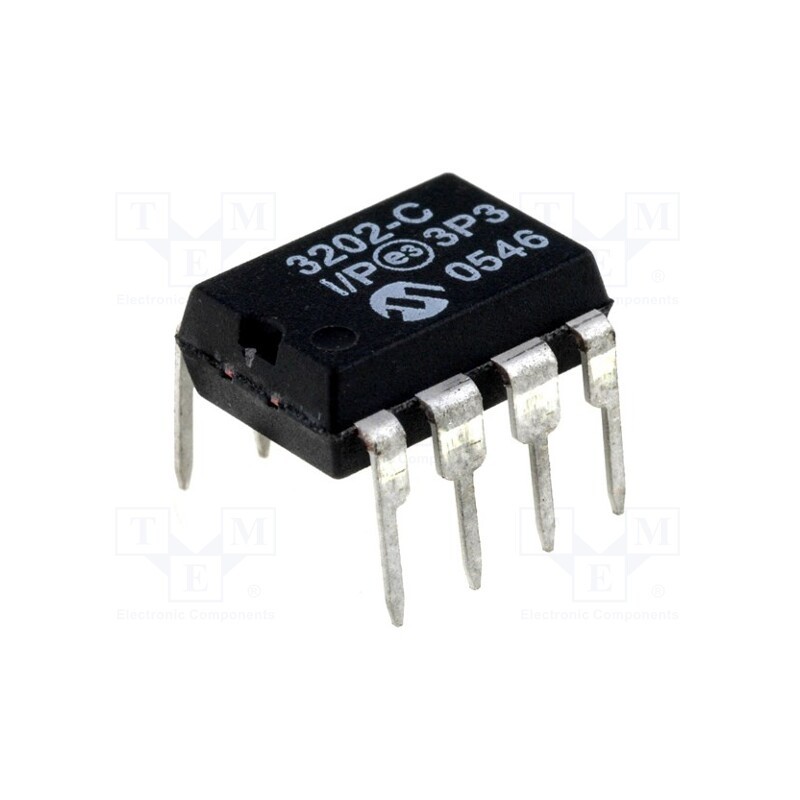 1 pcs x MICROCHIP TECHNOLOGY - MCP3202-CI/P - IC: A/D converter, Ch: 2, 12bit, 100ksps, 2.7÷5.5V, DIP8