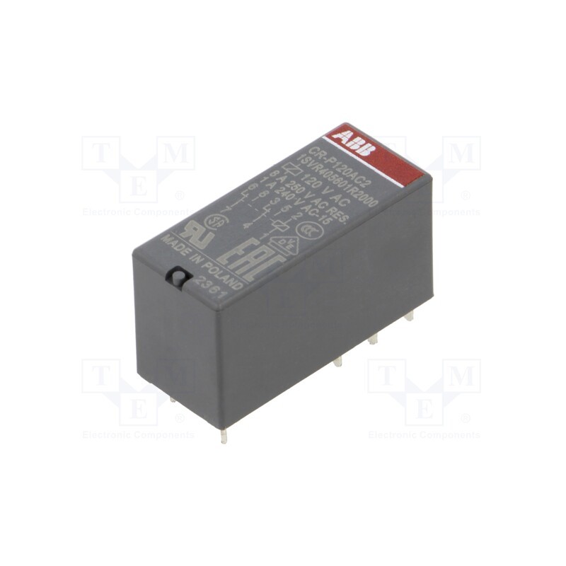 1 pcs x ABB - 1SVR405601R2000 - Relay: electromagnetic, DPDT, Ucoil: 120VAC, 8A, max.250VAC, PCB