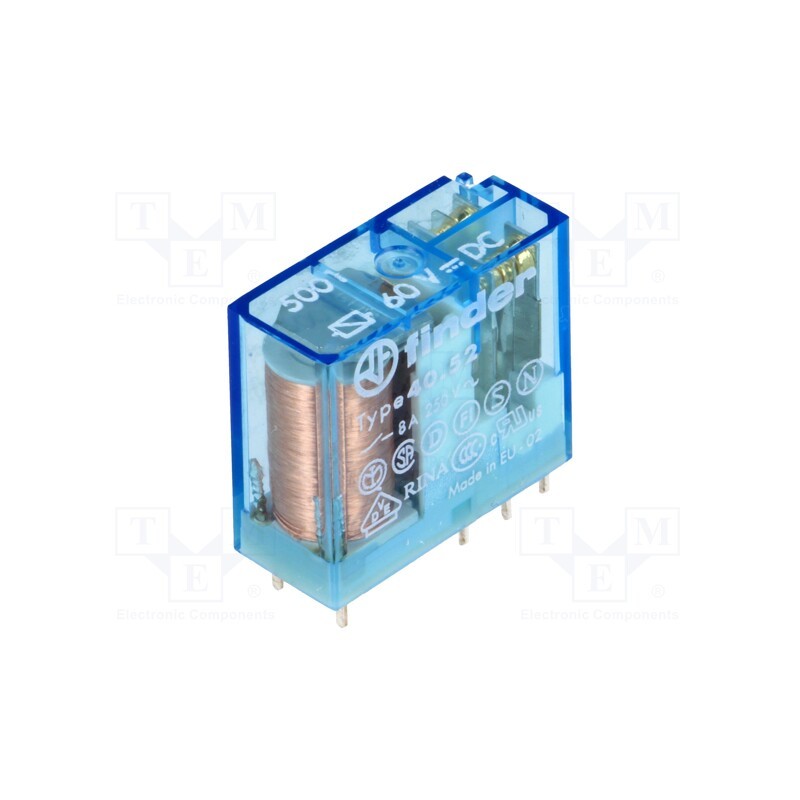 1 pcs x FINDER - 40.52.9.060.5001 - Relay: electromagnetic, DPDT, Ucoil: 60VDC, Icontacts max: 15A
