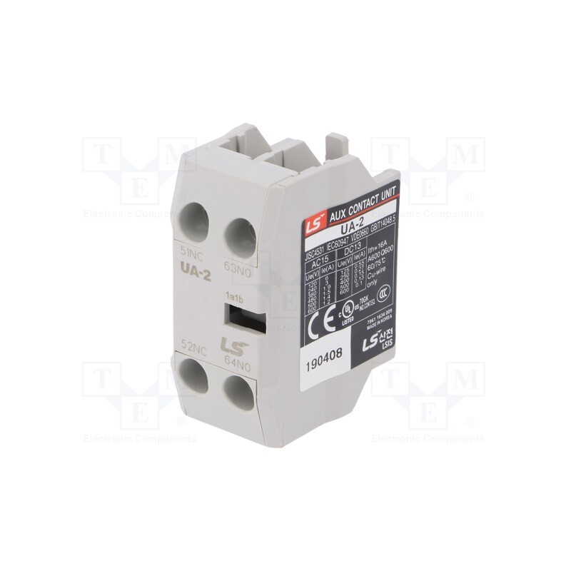 1 pcs x LS ELECTRIC - UA-2 1A1B - Auxiliary contacts, Series: METASOL, Leads: screw terminals, IP20