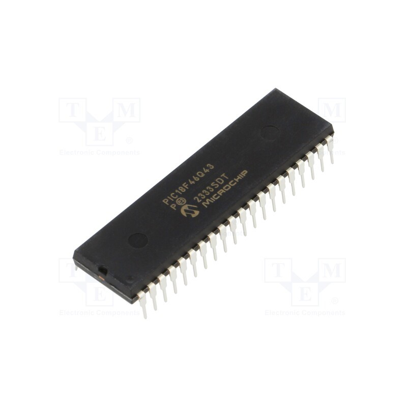 1 pcs x MICROCHIP TECHNOLOGY - PIC18F46Q43-I/P - IC: PIC microcontroller, 64kB, 64MHz, 1.8÷5.5VDC, THT, DIP40, PIC18