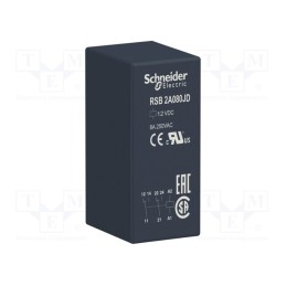 1 pcs x SCHNEIDER ELECTRIC - RSB2A080JD - Relay: electromagnetic, DPDT, Ucoil: 12VDC, 8A, 8A/250VAC, 8A/28VDC