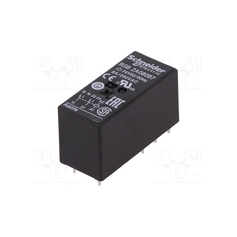1 pcs x SCHNEIDER ELECTRIC - RSB2A080B7 - Relay: electromagnetic, DPDT, Ucoil: 24VAC, 8A, 8A/250VAC, 8A/28VDC