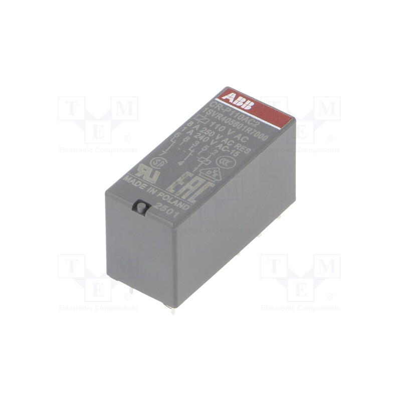1 pcs x ABB - 1SVR405601R7000 - Relay: electromagnetic, DPDT, Ucoil: 110VAC, 8A, max.250VAC, PCB