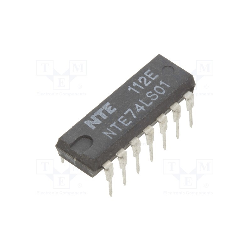 1 pcs x NTE Electronics - NTE74LS01 - IC: digital, NAND, Ch: 4, IN: 2, TTL, THT, DIP14, OUT: open collector