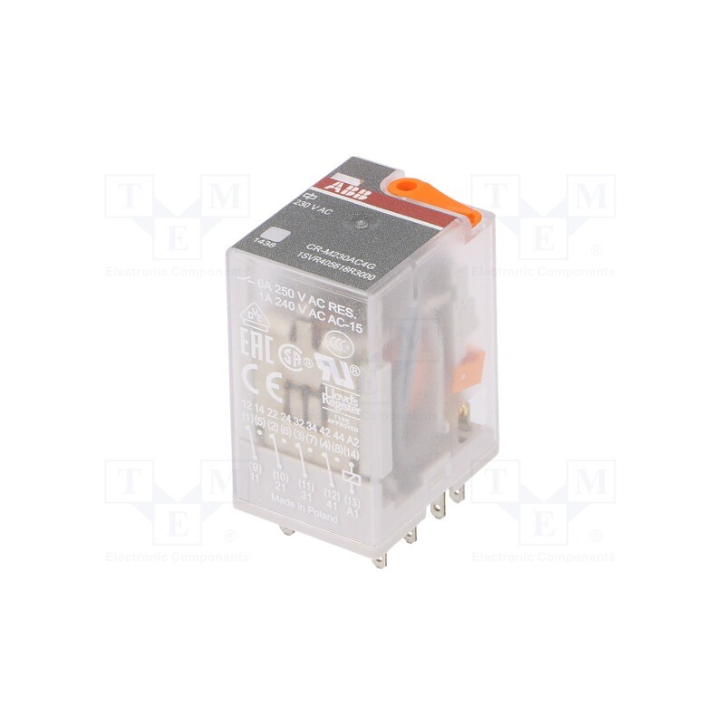 1 pcs x ABB - 1SVR405618R3000 - Relay: electromagnetic, 4PDT, Ucoil: 230VAC, Icontacts max: 6A