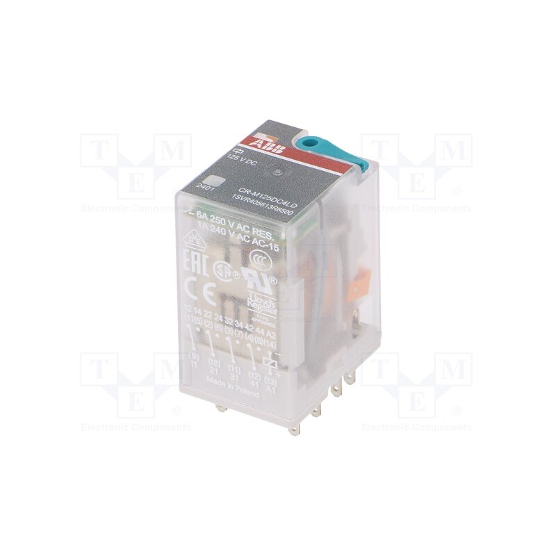 1 pcs x ABB - 1SVR405613R8500 - Relay: electromagnetic, 4PDT, Ucoil: 125VDC, Icontacts max: 6A