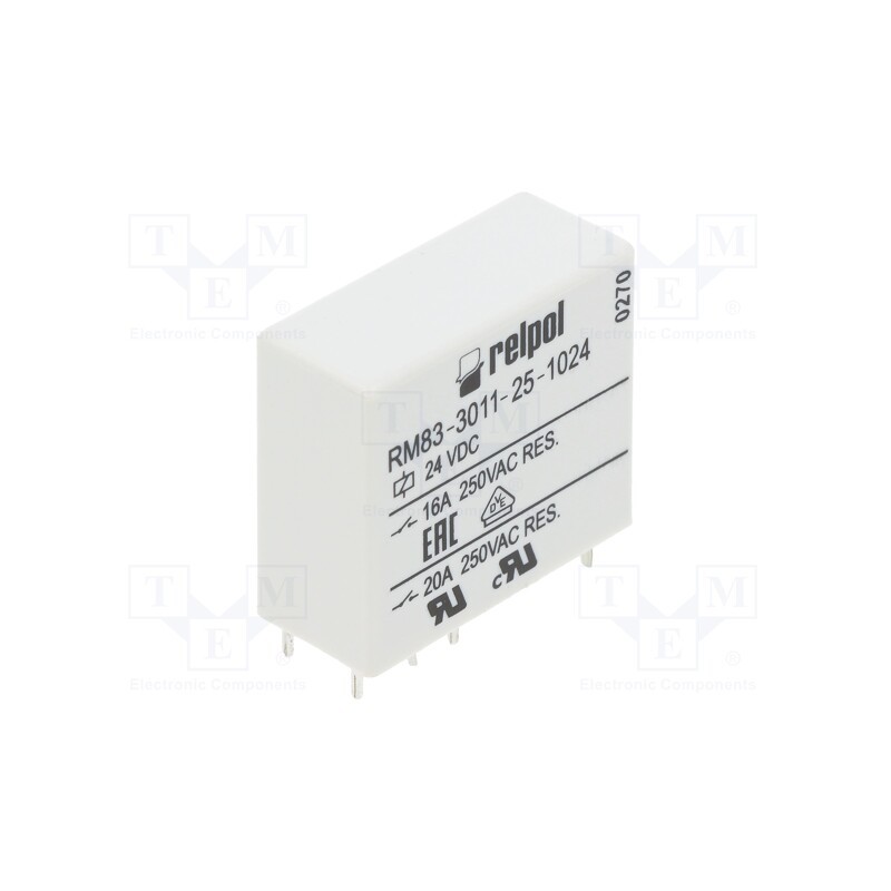 1 pcs x RELPOL - RM83-3011-25-1024 - Relay: electromagnetic, SPDT, Ucoil: 24VDC, 16A, 16A/250VAC, PCB