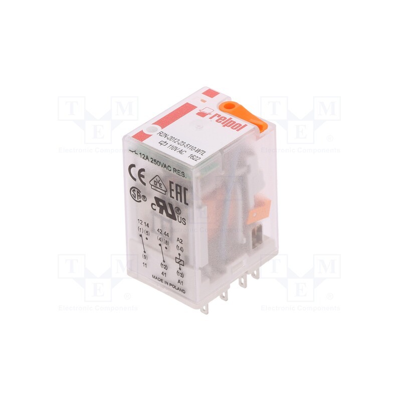 1 pcs x RELPOL - R2N-2012-23-5110-WTL - Relay: electromagnetic, DPDT, Ucoil: 110VAC, Icontacts max: 24A