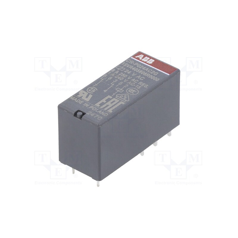 1 pcs x ABB - 1SVR405606R0000 - Relay: electromagnetic, DPDT, Ucoil: 24VAC, 8A, max.250VAC, PCB
