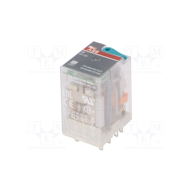 1 pcs x ABB - 1SVR405612R1400 - Relay: electromagnetic, 3PDT, Ucoil: 24VDC, Icontacts max: 10A