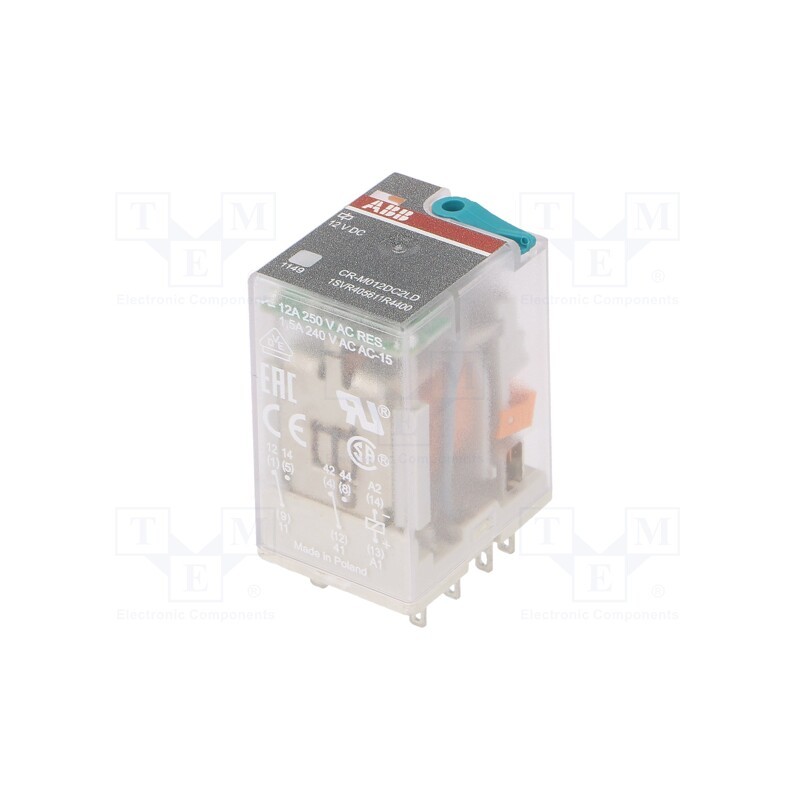 1 pcs x ABB - 1SVR405611R4400 - Relay: electromagnetic, DPDT, Ucoil: 12VDC, Icontacts max: 12A