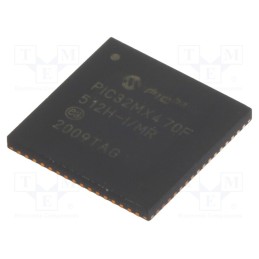 1 pcs x MICROCHIP TECHNOLOGY - PIC32MX470F512H-I/MR - IC: PIC microcontroller, 512kB, 2.3÷3.6VDC, SMD, QFN64, PIC32, 8MHz