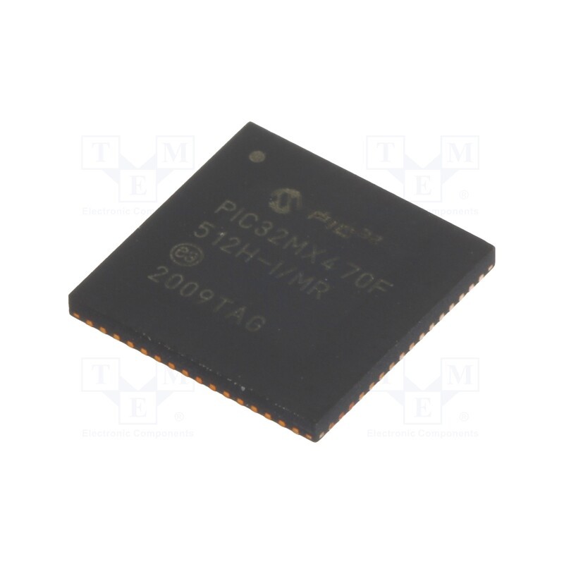 1 pcs x MICROCHIP TECHNOLOGY - PIC32MX470F512H-I/MR - IC: PIC microcontroller, 512kB, 2.3÷3.6VDC, SMD, QFN64, PIC32, 8MHz
