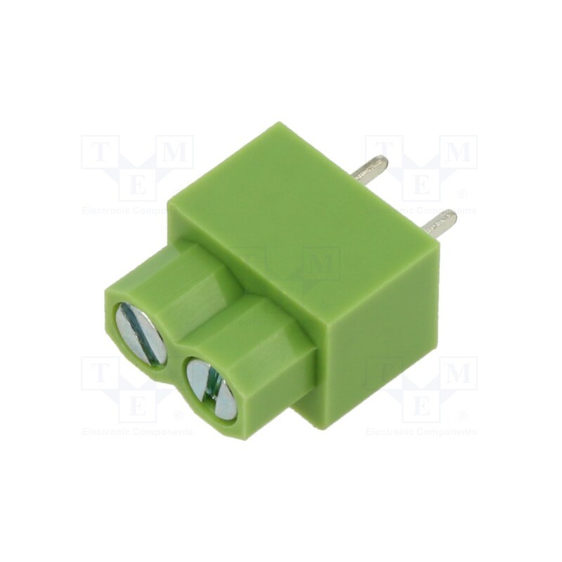 10 pcs x XINYA - XY166-2P 5.0MM GREEN - PCB terminal block, angled 90°, 5mm, ways: 2, on PCBs, terminal